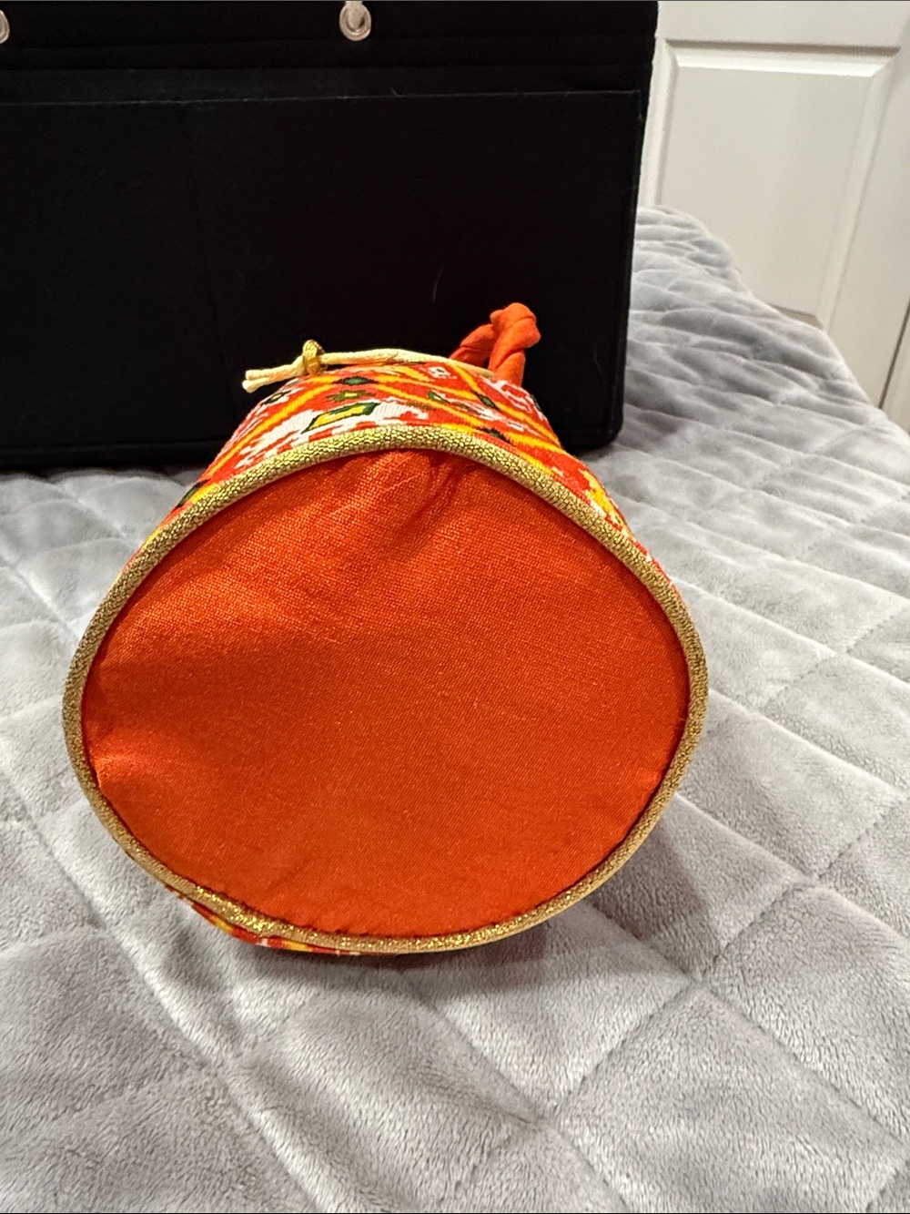 Orange Patterned Drawstring Handbag - Picture 2 of 4